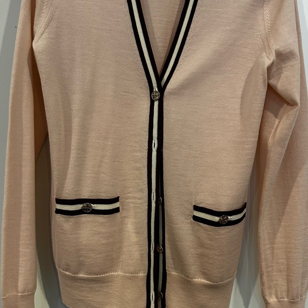 Tory Burch Beige Cardigan with Black Accents